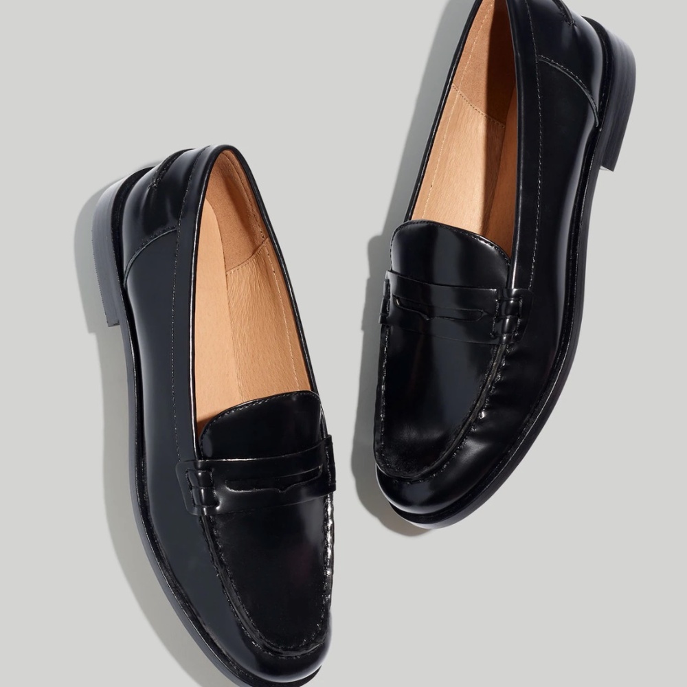 Madewell Black Leather Penny Loafers